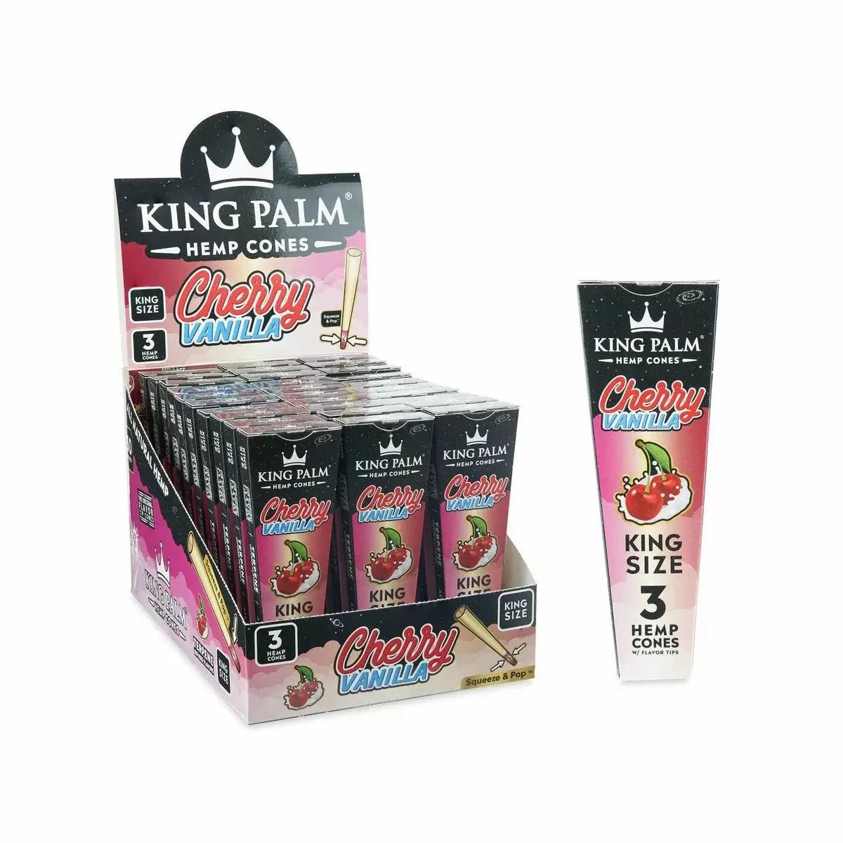King Palm - KING SIZE Hemp Cones - 3 Counts Per Pack - 30 Packs Per Box - Smoke empire