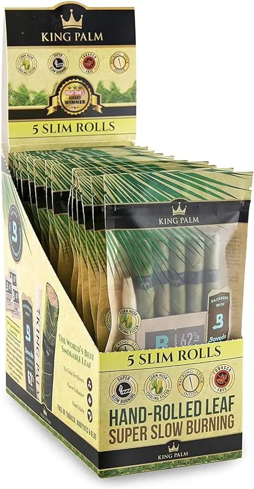 King Palm Slim Size Rollies Super Slow Burner - 5 Rollies Per Pack - 15 Packs Per Display - Smoke empire