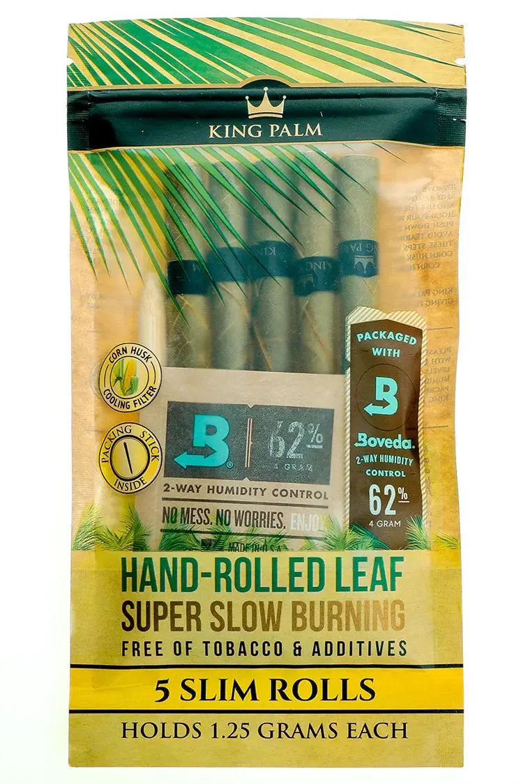 King Palm Slim Size Rollies Super Slow Burner - 5 Rollies Per Pack - 15 Packs Per Display - Smoke empire