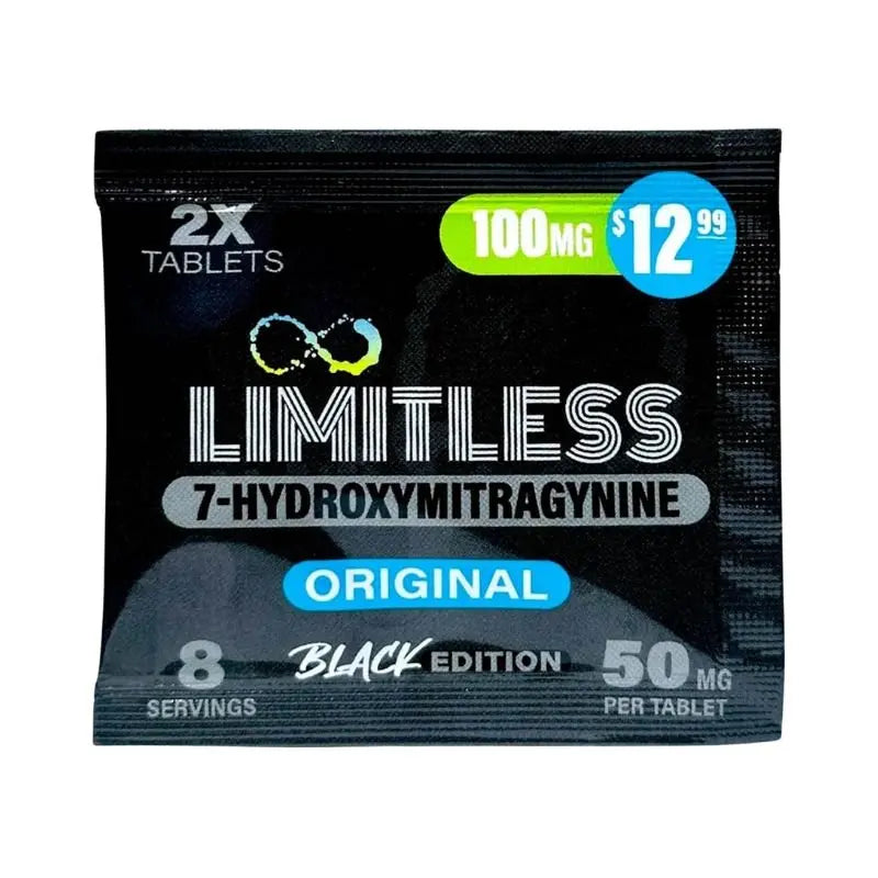 LIMITLESS 7-HYDROXYMITRAGYNINE BLACK EDITION TABLETS 2CT 50MG PER TABLET - Smoke empire