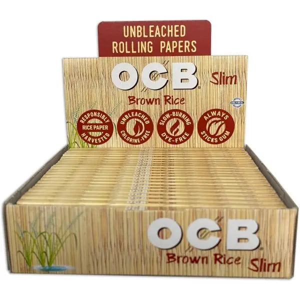 OCB Brown Rice paper - 1 1/4 Size Rolling Paper - 24 Packs Per Display - Smoke empire