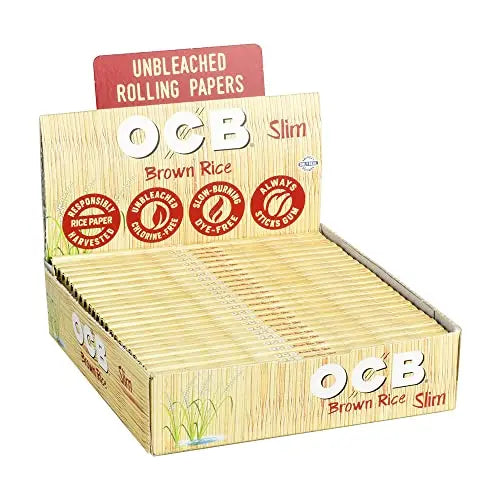 Ocb Brown Rice Slim Paper - 24 Booklets Per Display - Smoke empire