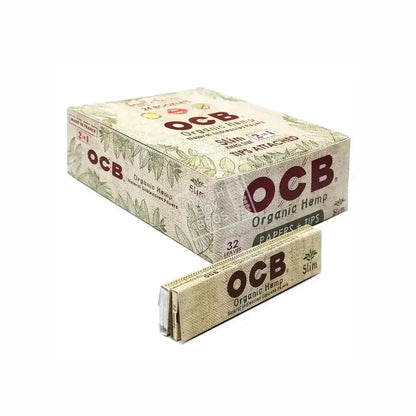 Ocb - Organic Hemp Papers With Tips Slim Size - 24 Pack Per Box - Smoke empire