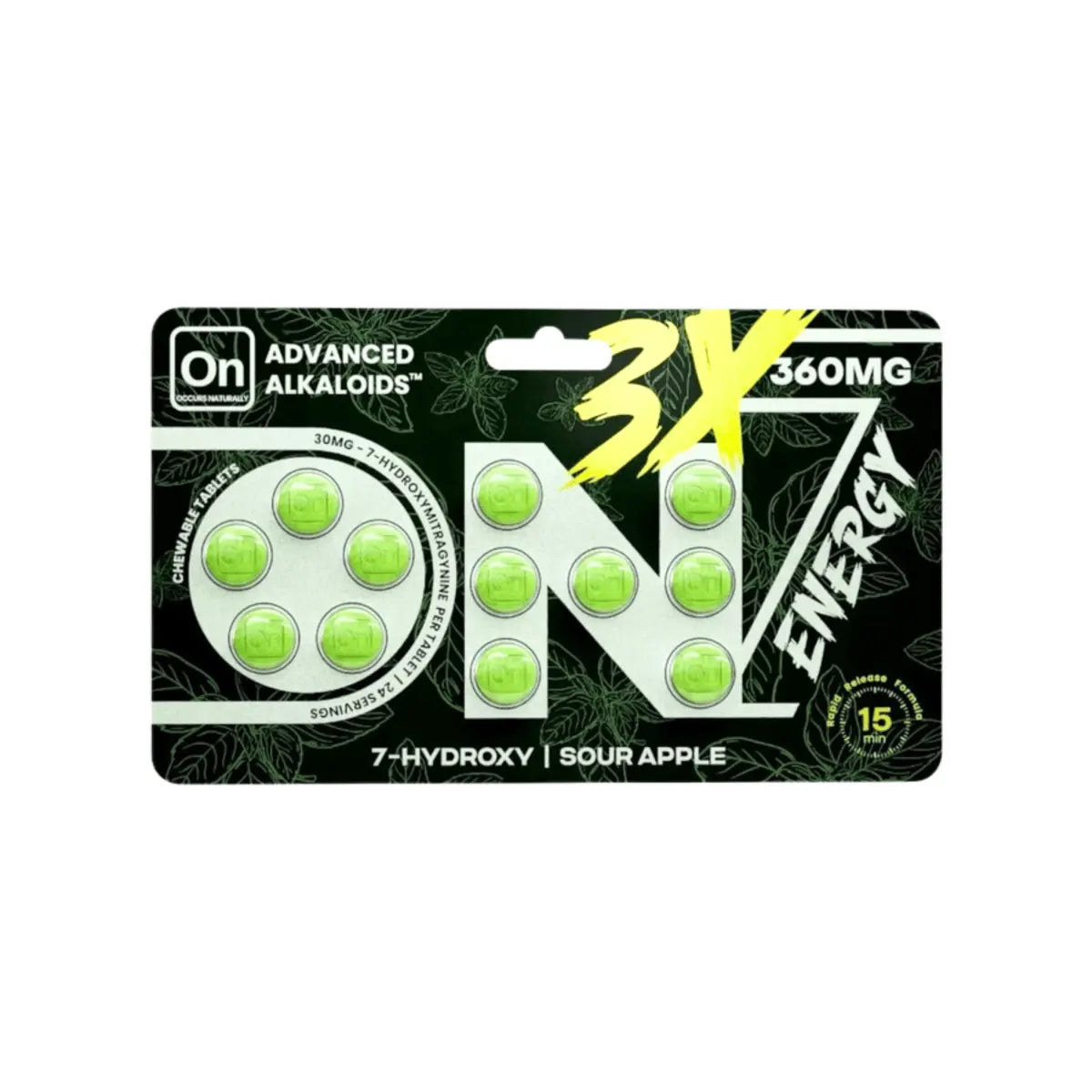 On7 7OH 3x Energy Tablets Sour Apple 360mg - Smoke empire