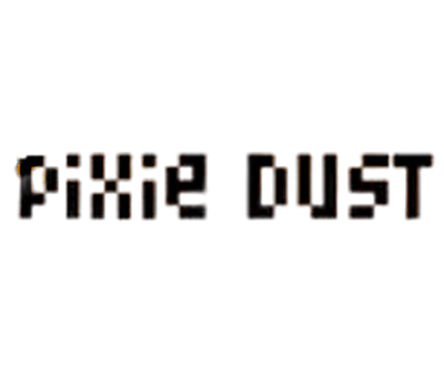 Dark-themed graphic showing the text "Pixie Dust" with a glowing, smoky effect around the letters on a black background.