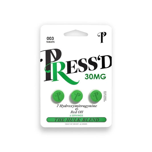 Press'D Kratom Hulk 7-hydroxymitragynine & Red OH Pseudo Tablets 30mg (3 Pack) - Smoke empire