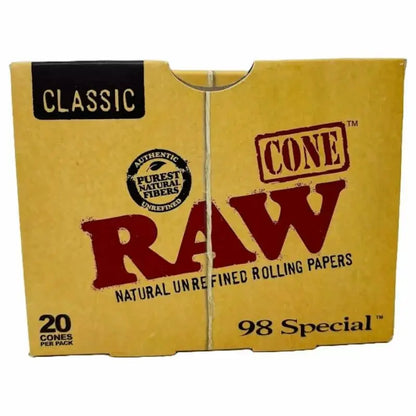 Raw - 98 Special Cone - 98mm and 20mm - 20 Cones Per Pack - 12 Packs Per Box - Smoke empire
