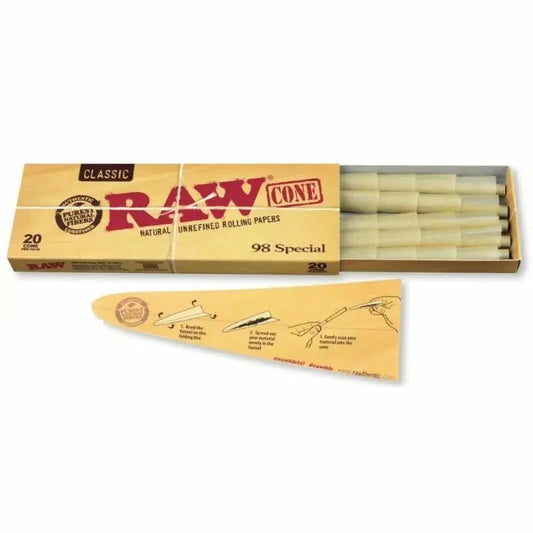 Raw - 98 Special Cone - 98mm and 20mm - 20 Cones Per Pack - 12 Packs Per Box - Smoke empire