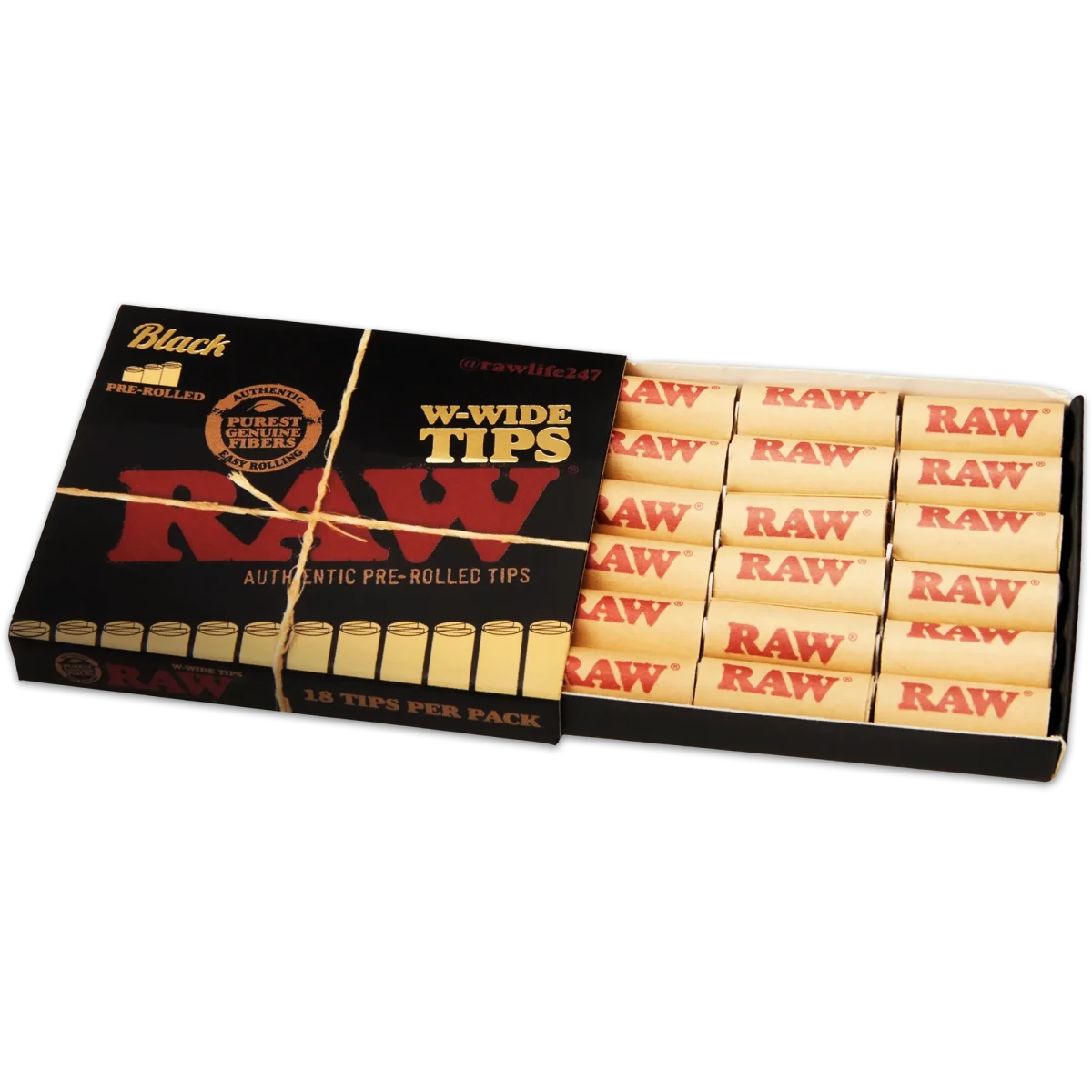 Raw Black - Pre Rolled Wide Tips - 18 Piece Per Pack (Single Pack or Box of 20 Packs) - Smoke empire