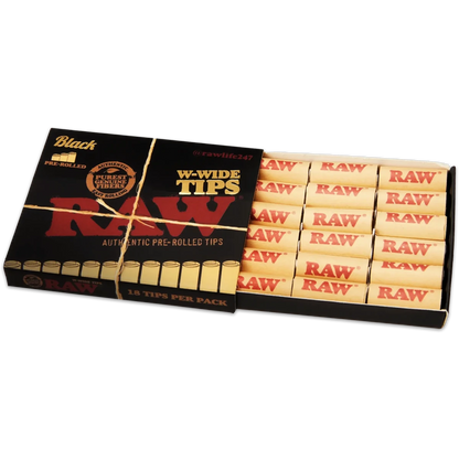 Raw Black - Pre Rolled Wide Tips - 18 Piece Per Pack (Single Pack or Box of 20 Packs) - Smoke empire