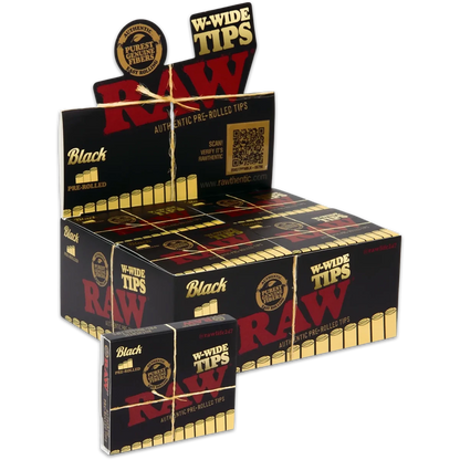 Raw Black - Pre Rolled Wide Tips - 18 Piece Per Pack (Single Pack or Box of 20 Packs) - Smoke empire