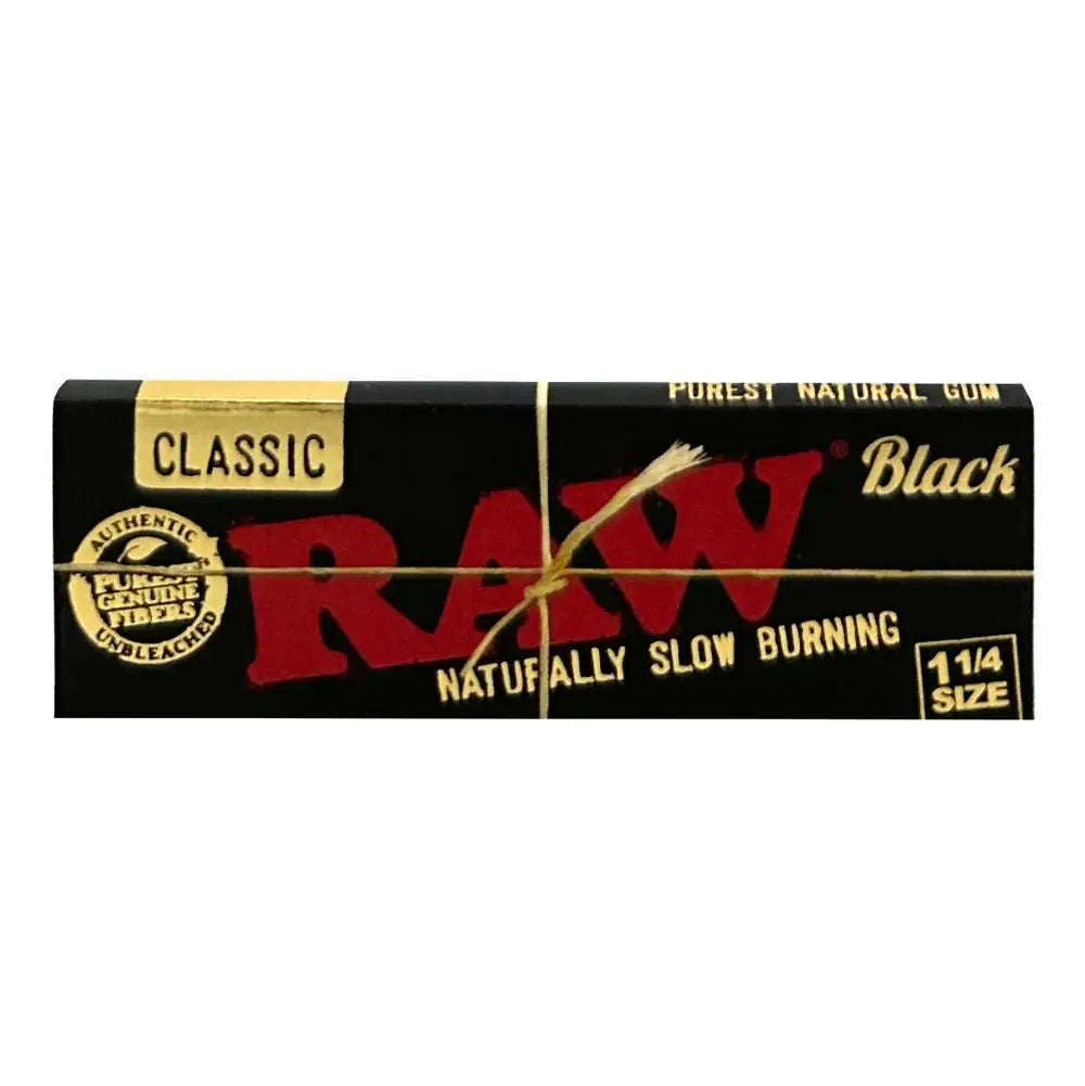 Raw Classic Black - 1.25 Size - Natural Unrefined Ultra Thin 79mm Rolling Papers - 24 Packs Per Box - Smoke empire