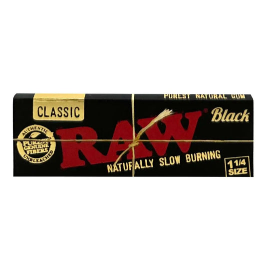 Raw Classic Black - 1.25 Size - Natural Unrefined Ultra Thin 79mm Rolling Papers - 24 Packs Per Box - Smoke empire