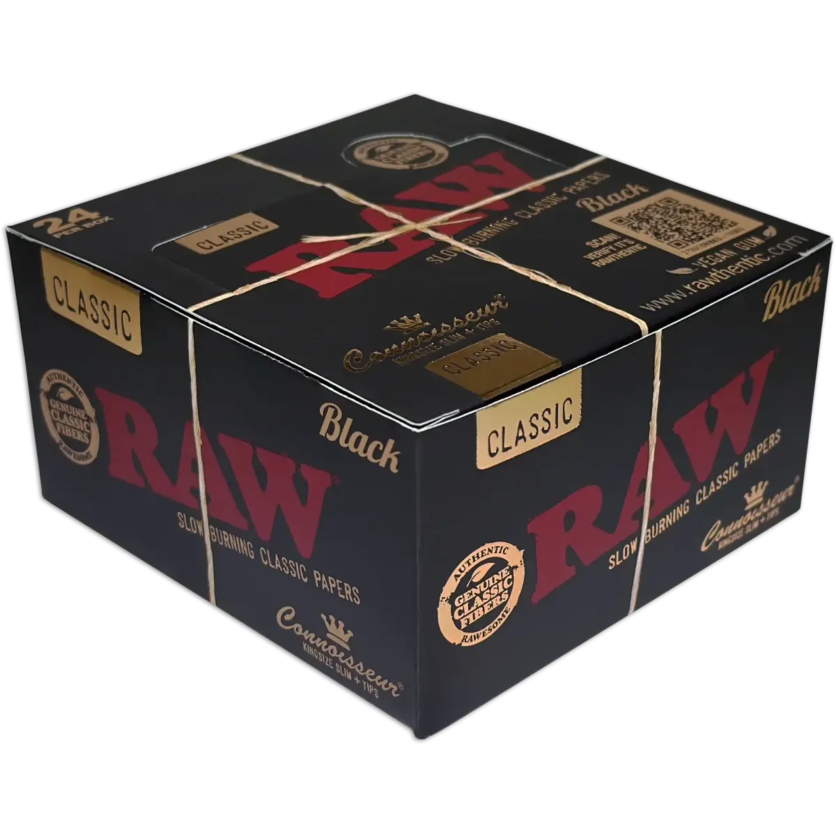 Raw - Classic Black King Size Slim Tips Connoisseur - 24 Counts Per Box - Smoke empire