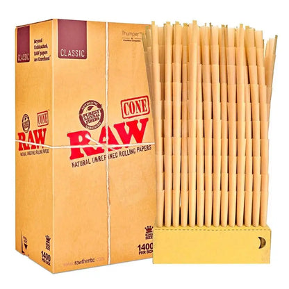 Raw Classic - King Size Pre-Rolled Cones - 1400 Pieces Per Box - Smoke empire