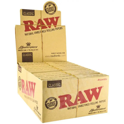 Raw Classic Masterpiece Slim Rolling Papers With Pre Rolled Tips - King Size - 24 Counts Per Box - Smoke empire