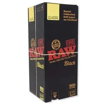 Raw Cone - Natural Unrefined Rolling Papers - Black - 1 1/4 - 900 Cones Per Box - Smoke empire
