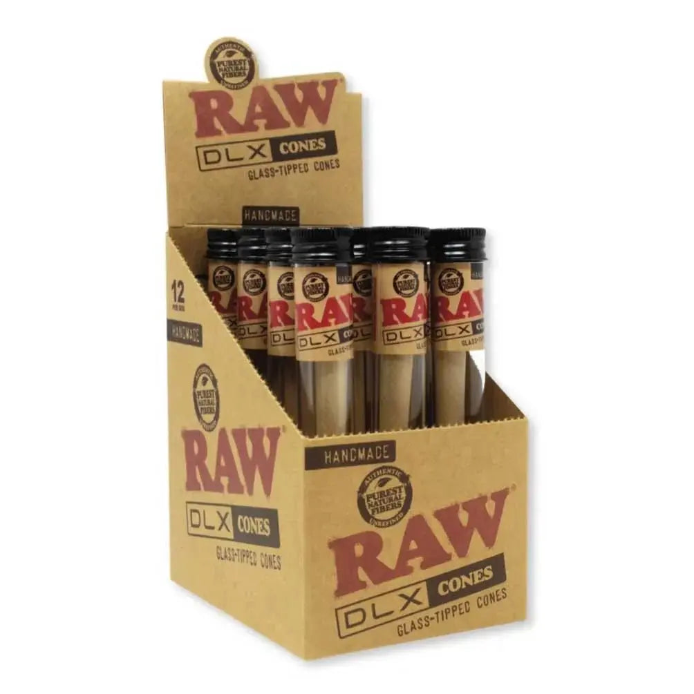 Raw Dlx Glass Tip Hand Rolled King Size Cone - Smoke empire