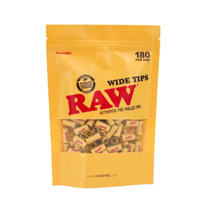 RAW Pre-Rolled Wide Tips: 21 Piece Pack, 20 Pack Box, or 180 Piece Bag - Smoke empire