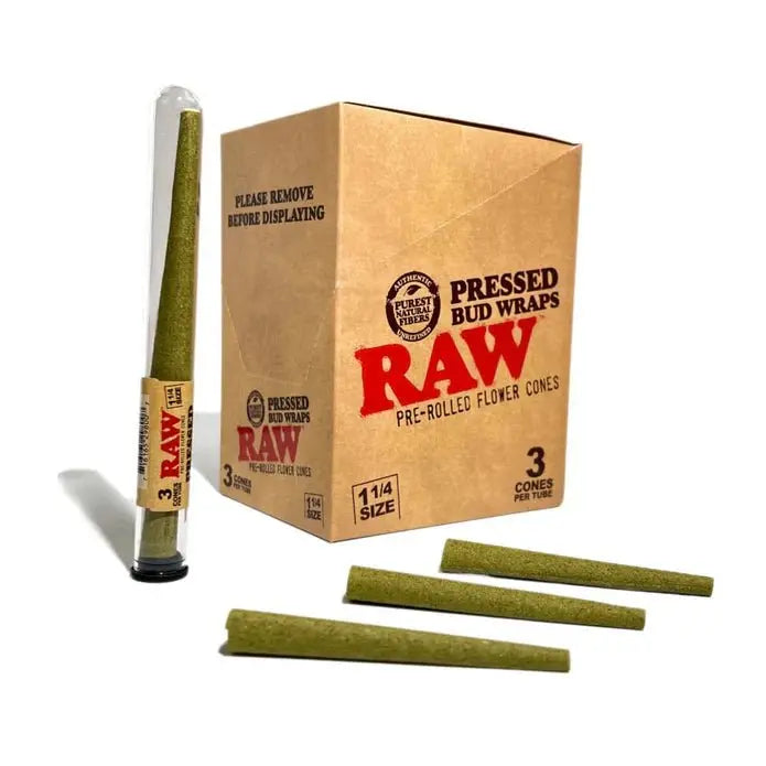 RAW Pressed Bud Wraps 1 1/4 Size Pre Rolled Flower Cones - Smoke empire
