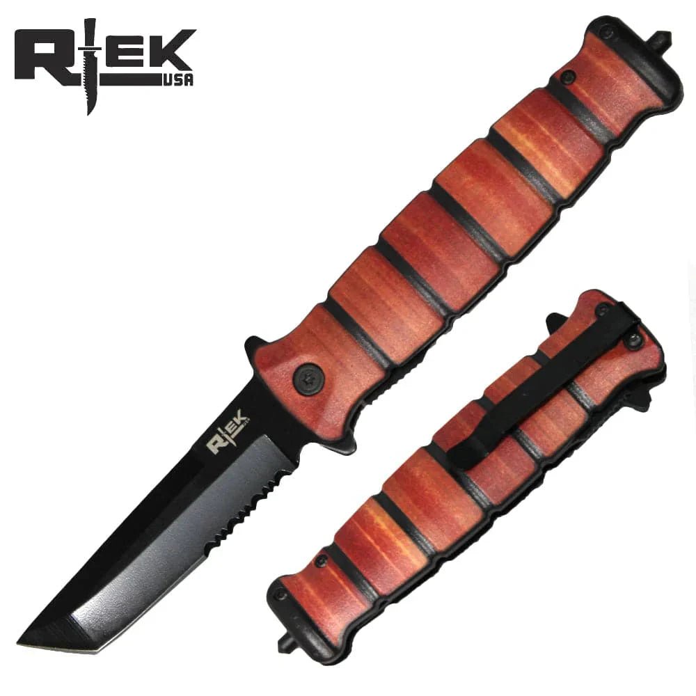 Rtek 5-Inch Tanto Blade Tactical Knife with Wood Grip - Smoke empire