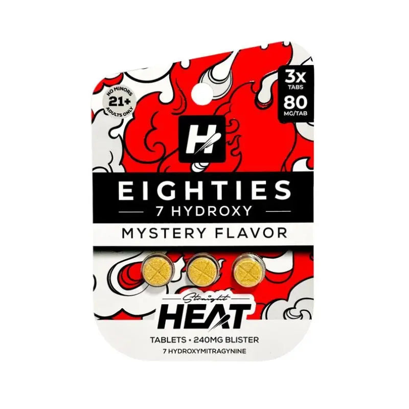 STRAIGHT HEAT EIGHTIES 7-HYDROXYMITRAGYNINE TABLETS 3CT 80MG PER TABLET - Smoke empire