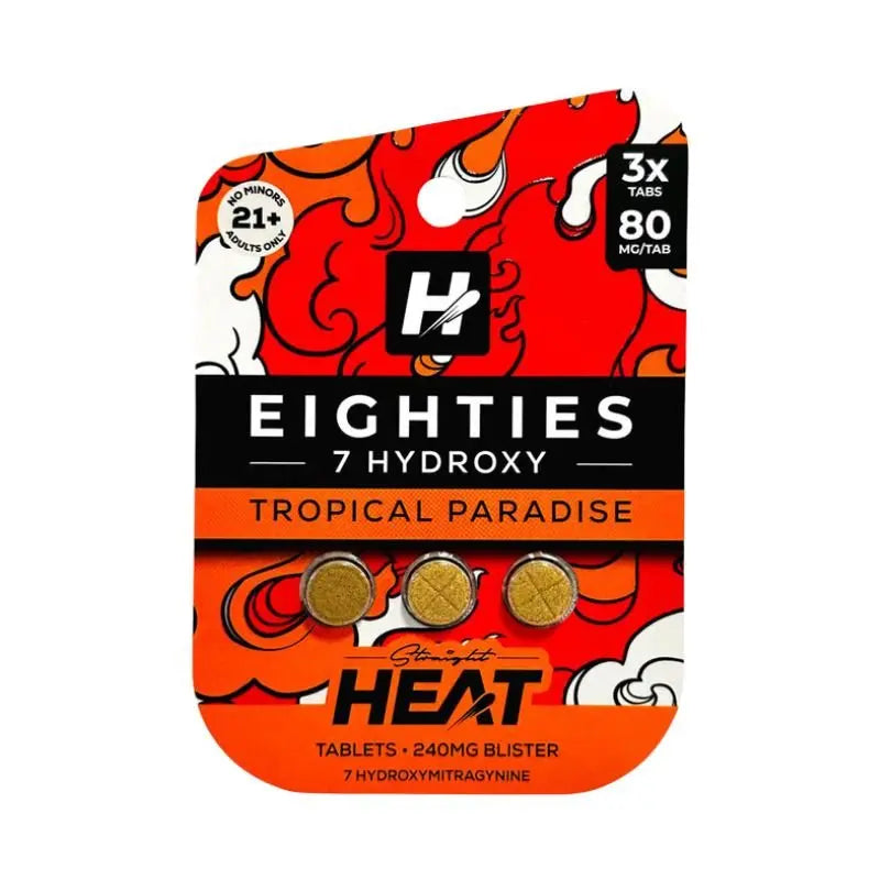 STRAIGHT HEAT EIGHTIES 7-HYDROXYMITRAGYNINE TABLETS 3CT 80MG PER TABLET - Smoke empire