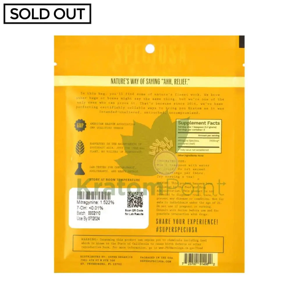 Super Speciosa White Maeng Da Raw Leaf Kratom Powder 20g - Smoke empire