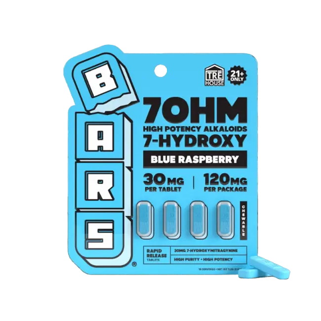 TRE House BARS 7-Hydroxy Blue Raspberry 120mg 4ct 30mg Per Tablet - Smoke empire