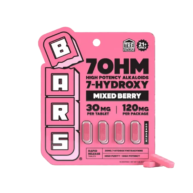 TRE House BARS 7-Hydroxy Mixed Berry 120mg 4ct 30mg Per Tablet - Smoke empire