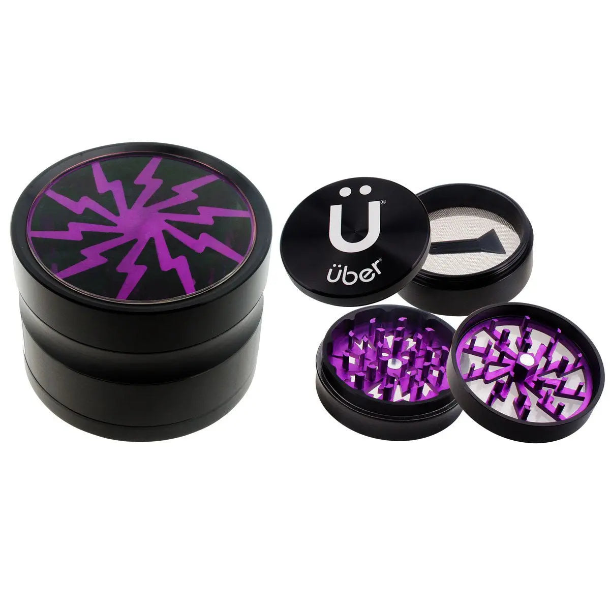 Uber 2.0 Grinder 2.5' 4pc CNC w/ Screen - Smoke empire