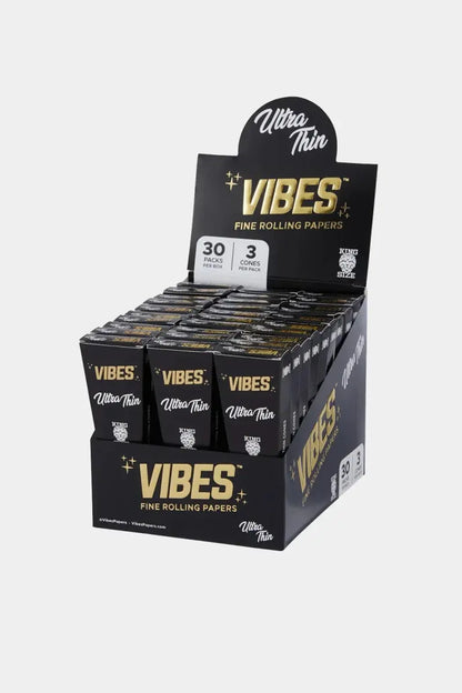 Vibes King Size Pre Rolled Cones - 3 Cones Per Pack - 30 Pack Per Box - Smoke empire