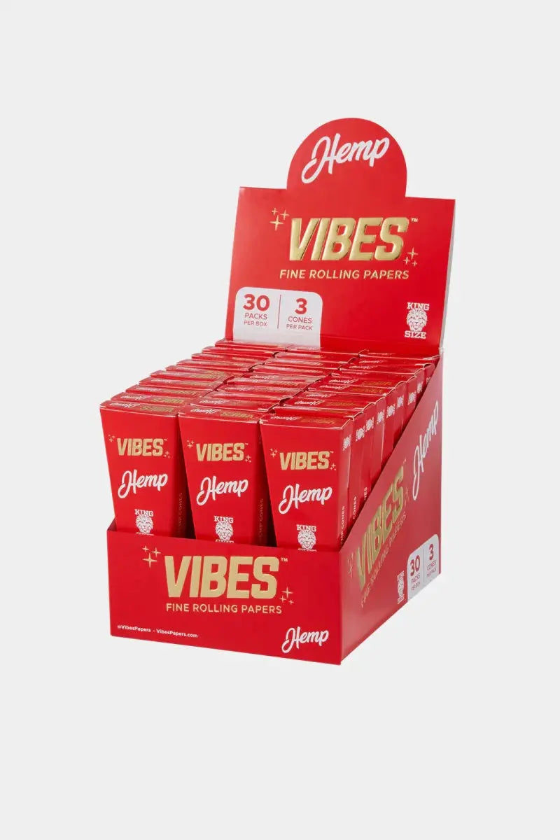 Vibes King Size Pre Rolled Cones - 3 Cones Per Pack - 30 Pack Per Box - Smoke empire