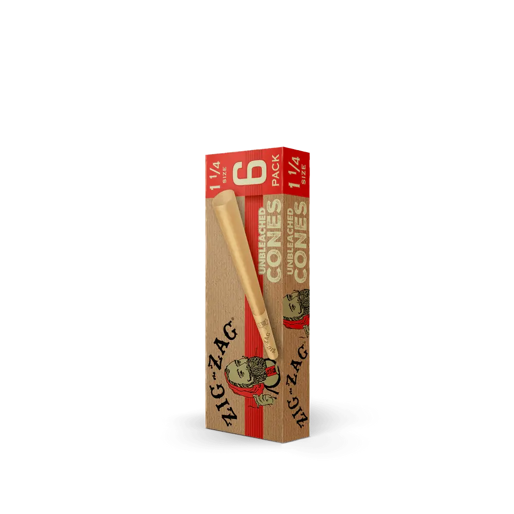 Zig Zag Cones Unbleached 1.25 - 6 Cones Per Pack - 24 Packs Per Display - Smoke empire