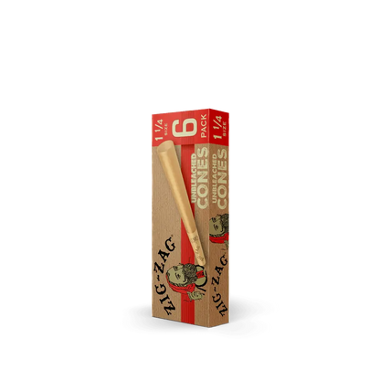 Zig Zag Cones Unbleached 1.25 - 6 Cones Per Pack - 24 Packs Per Display - Smoke empire