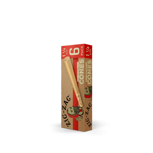 Zig Zag Cones Unbleached 1.25 - 6 Cones Per Pack - 24 Packs Per Display - Smoke empire