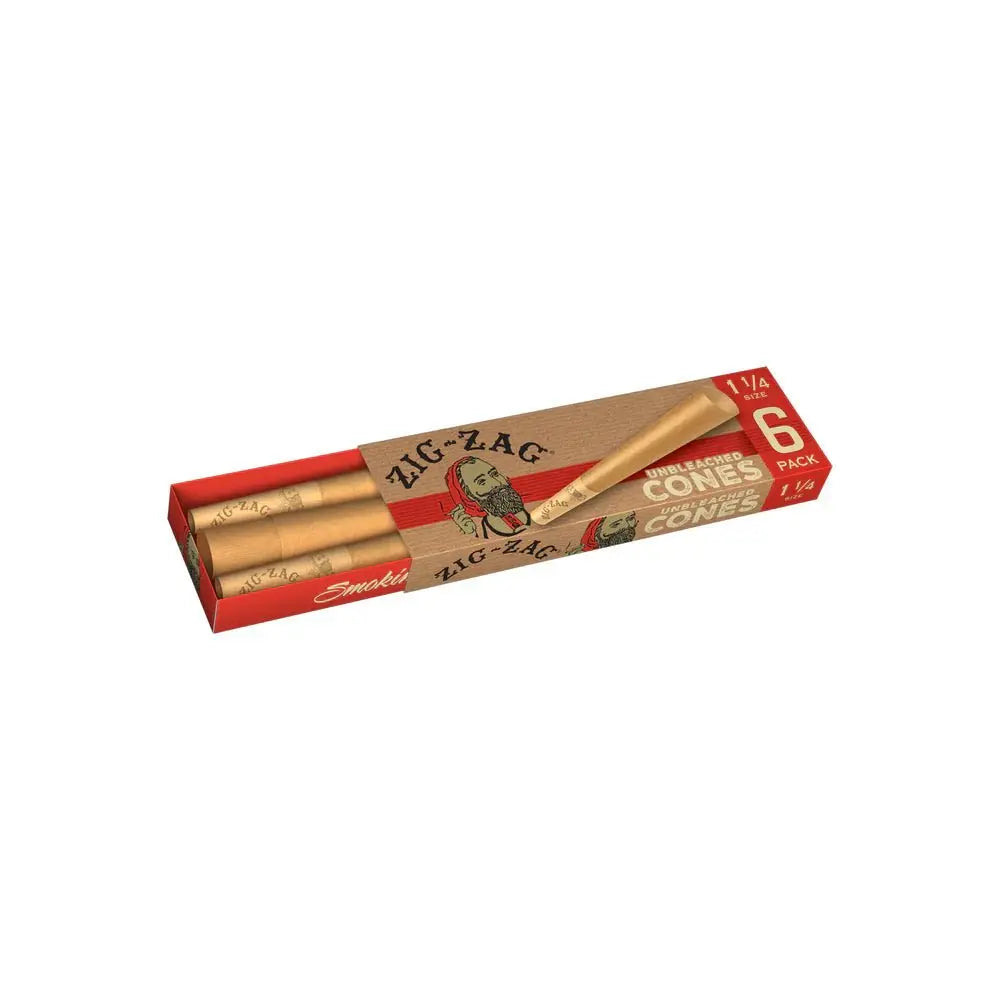 Zig Zag Cones Unbleached 1.25 - 6 Cones Per Pack - 24 Packs Per Display - Smoke empire