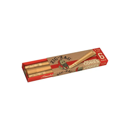 Zig Zag Cones Unbleached 1.25 - 6 Cones Per Pack - 24 Packs Per Display - Smoke empire