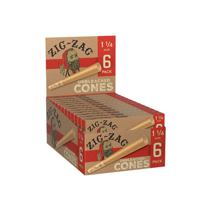 Zig Zag Cones Unbleached 1.25 - 6 Cones Per Pack - 24 Packs Per Display - Smoke empire
