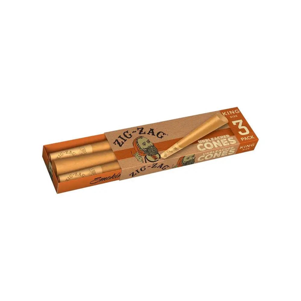 Zig Zag Cones Unbleached King Size - 3 Per Pack - 24 Packs Per Display - Smoke empire