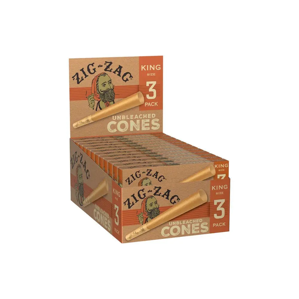 Zig Zag Cones Unbleached King Size - 3 Per Pack - 24 Packs Per Display - Smoke empire