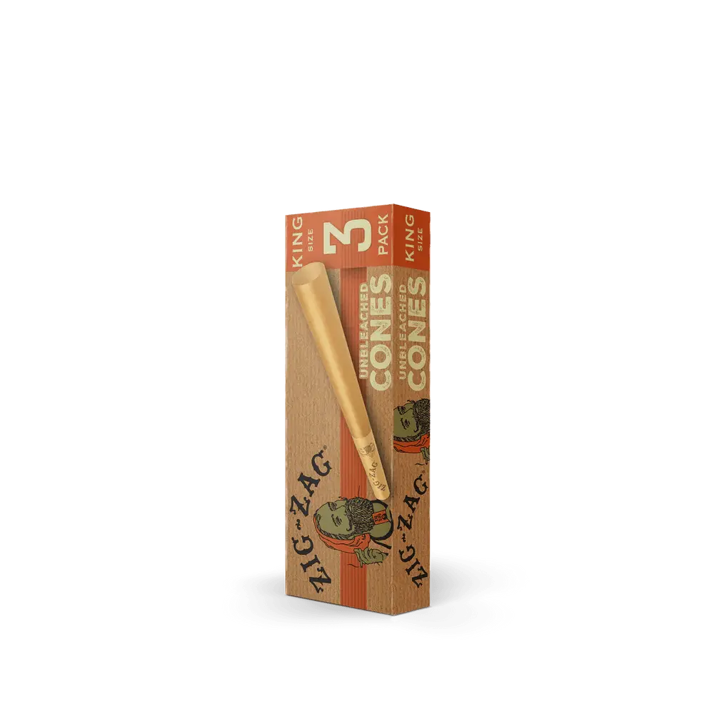 Zig Zag Cones Unbleached King Size - 3 Per Pack - 24 Packs Per Display - Smoke empire