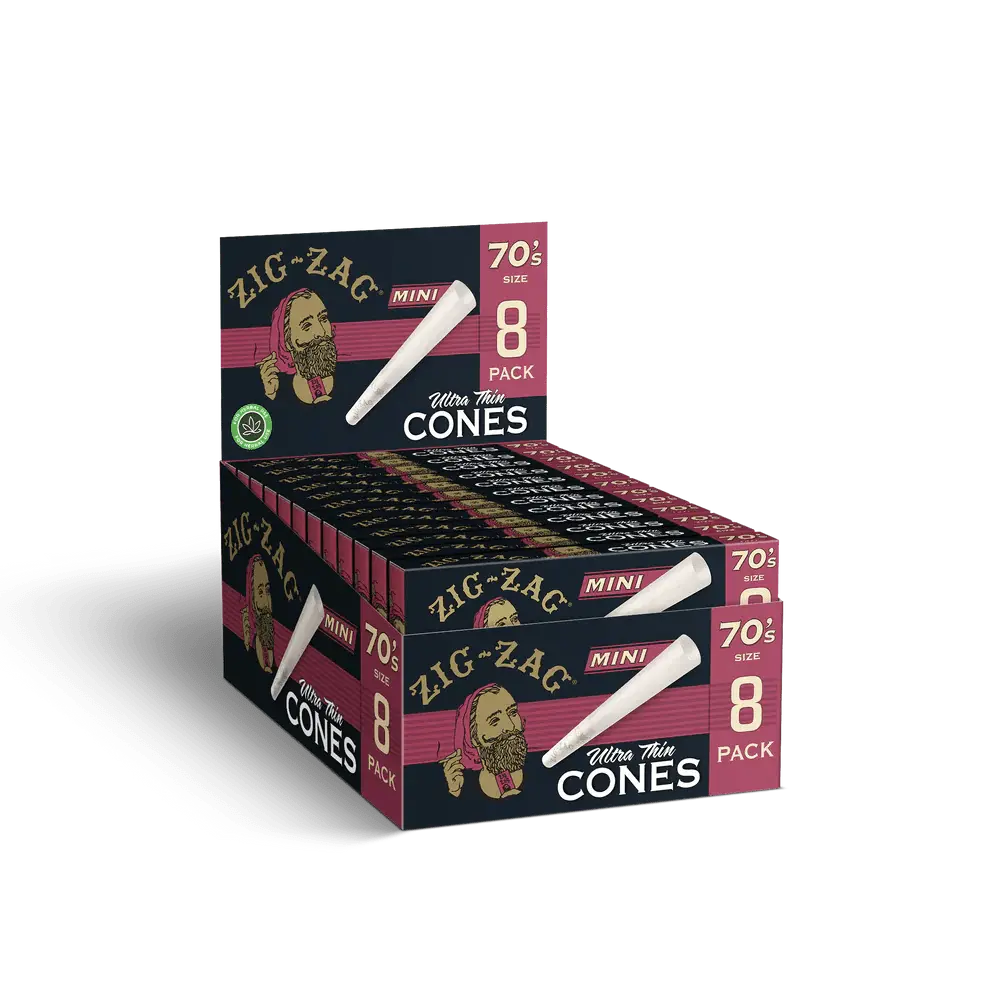 Zig Zag - Mini Ultra Thin Cones 70mm - 8 Per Pack - 18 Packs Per Display - Smoke empire