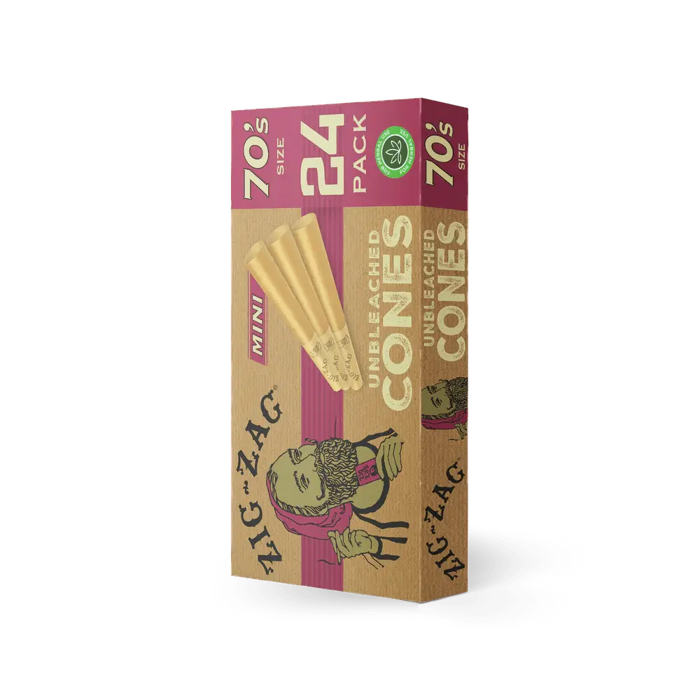 Zig Zag Mini Unbleached Cones - 70mm - 24 Cones Per Pack - 12 Packs Per Display - Smoke empire