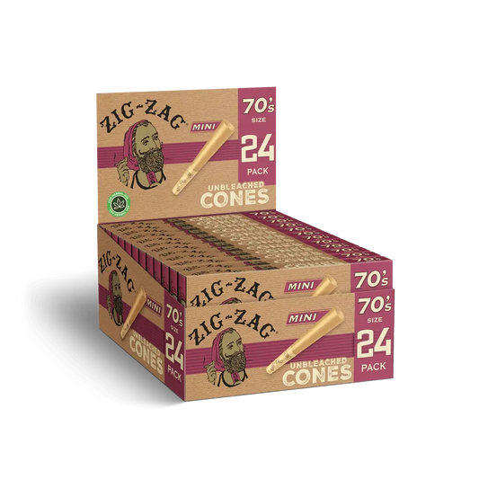 Zig Zag Mini Unbleached Cones - 70mm - 24 Cones Per Pack - 12 Packs Per Display - Smoke empire