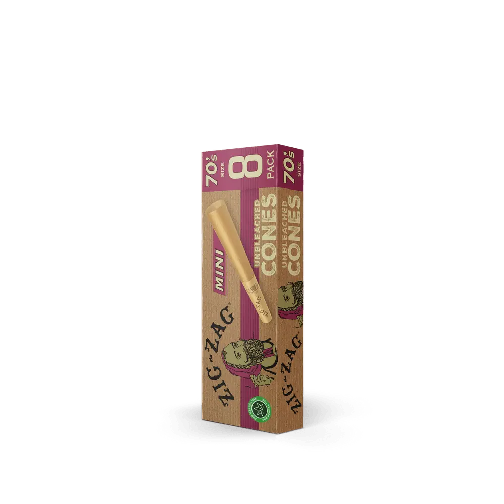 Zig Zag Mini Unbleached Cones 70mm - 8 Cones Per Pack - 18 Packs Per Display - Smoke empire